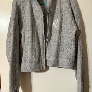 Gray Cable Knit Zip-Up Sweater